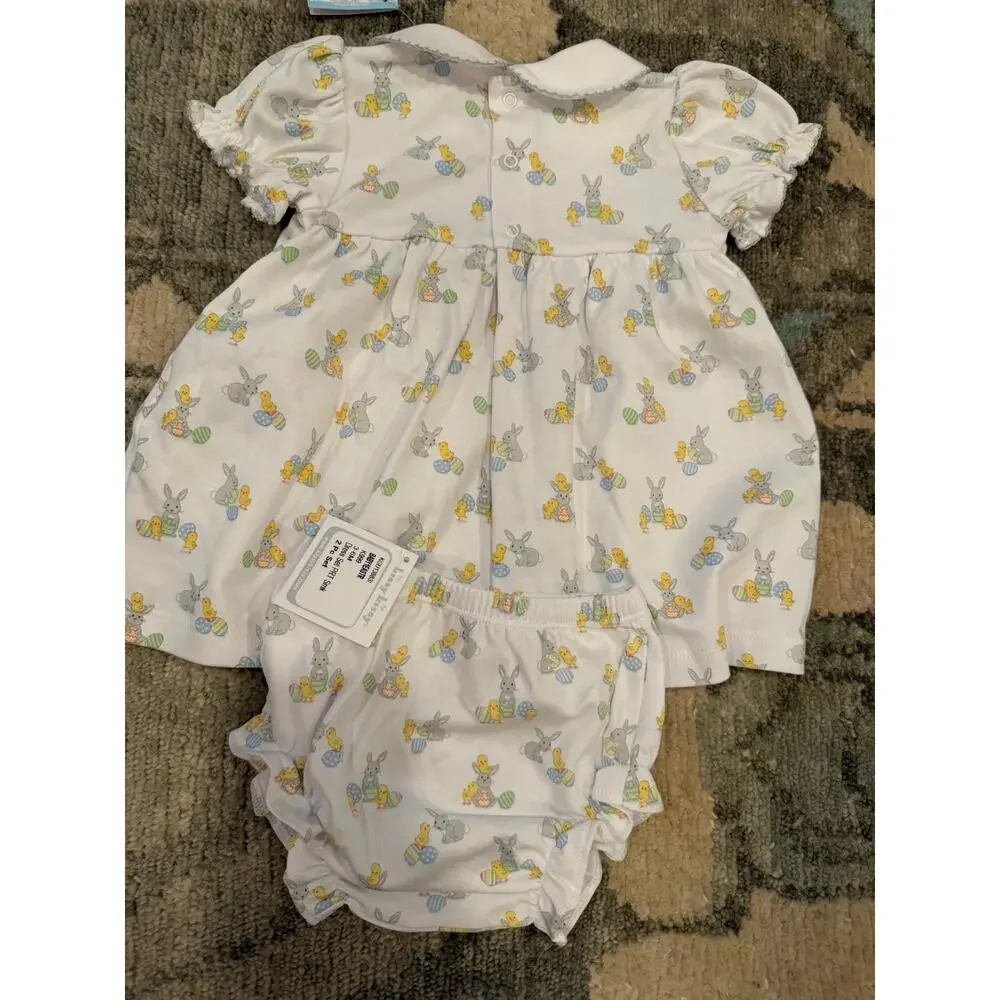 Kissy Kissy 3-6 Month Smocked Easter Peter Pan Collared Dress Bloomer Set Cotton